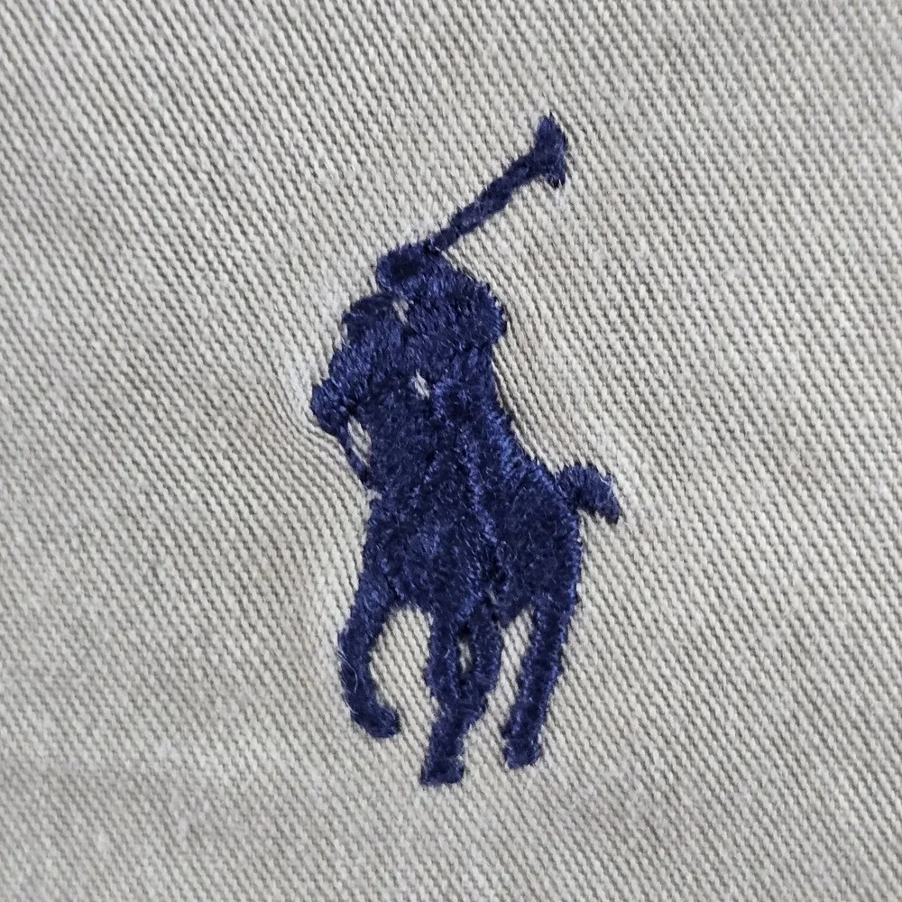 Ralph Lauren Men Button Up Shirt L Beige‎ Polo Player Embroidery Blake